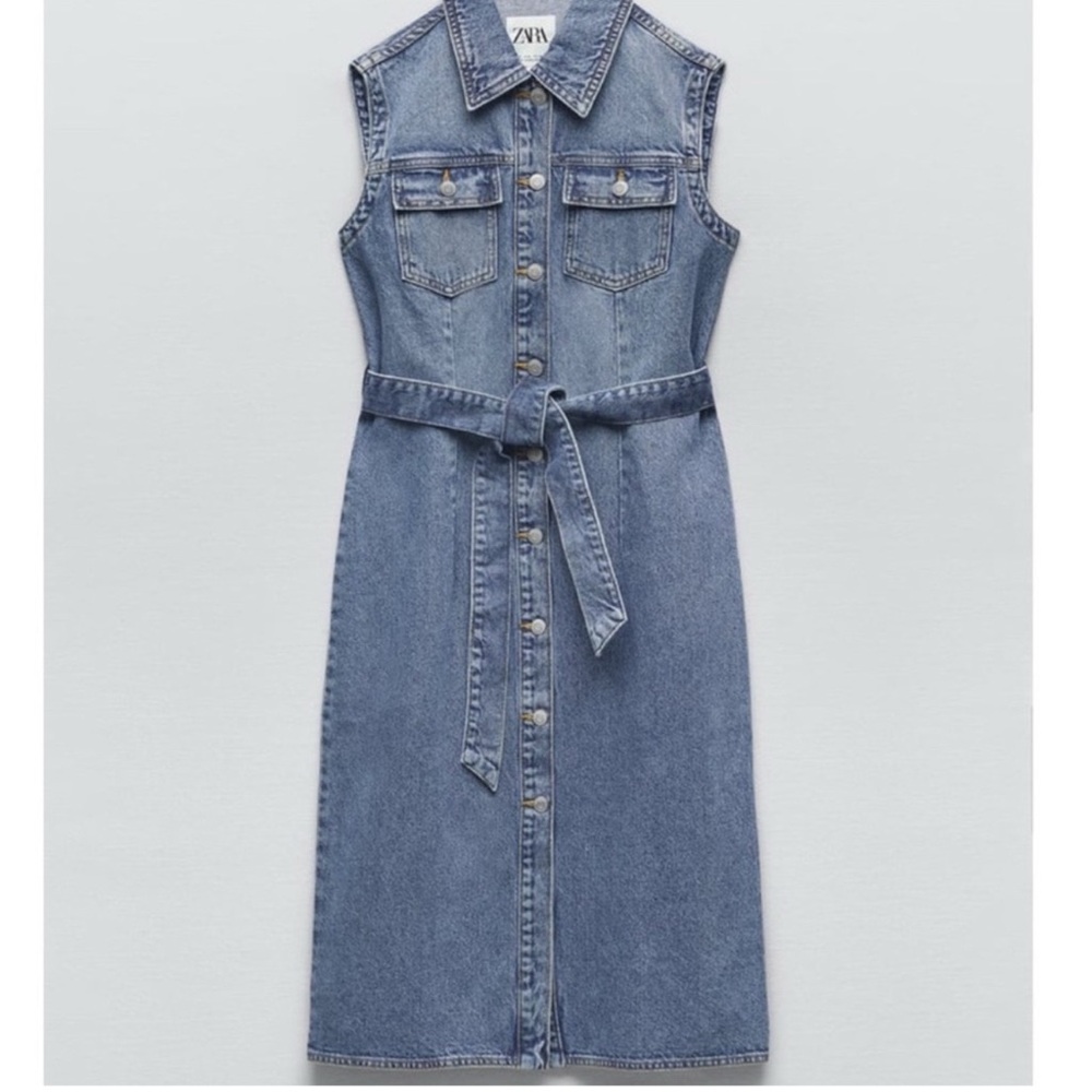 Zara Denim Belted Midi Dress